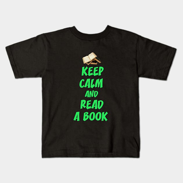 Keep calm and read a book Kids T-Shirt by cypryanus